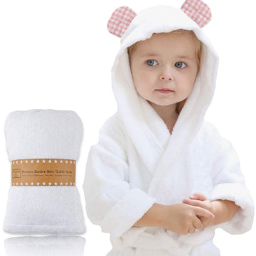Channing & Yates - Premium Baby Robe - Toddler Robe - Organic Hooded Bathrobe Towel - Thick & Soft (Pink And White)