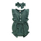 Younger Tree Toddler Baby Girl Ruffled Sleeveless Romper Casual Summer Jumpsuit Cotton Linen Clothes (Button-Green, 6-12 Months)