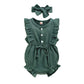 Younger Tree Toddler Baby Girl Ruffled Sleeveless Romper Casual Summer Jumpsuit Cotton Linen Clothes (Button-Green, 18-24 Months