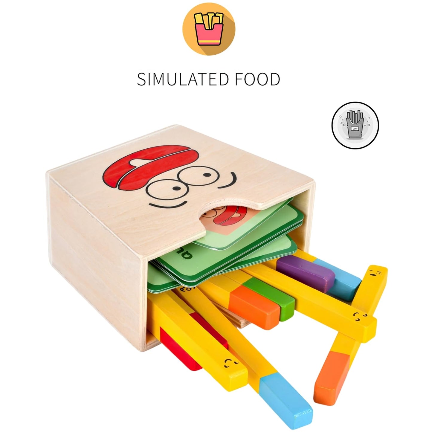 MIKNEKE Wooden French Fries Sorting & Stacking Toys for Toddlers, Montessori Toys for 3 Year Old, Preschool Educational Toys to