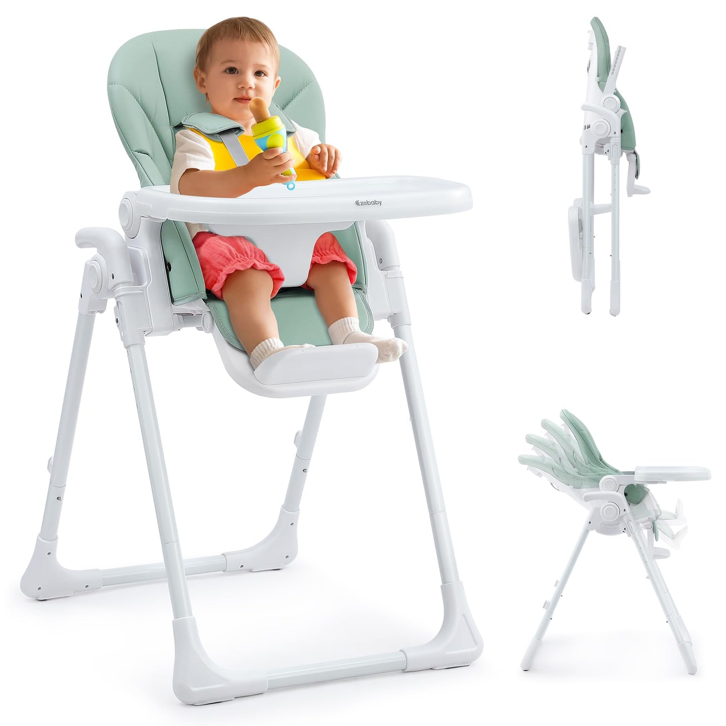 Ezebaby High Chairs for Babies & Toddlers, Portable Baby High Chair with Multiple Adjustable Seat Height, Backrest and Footrest,