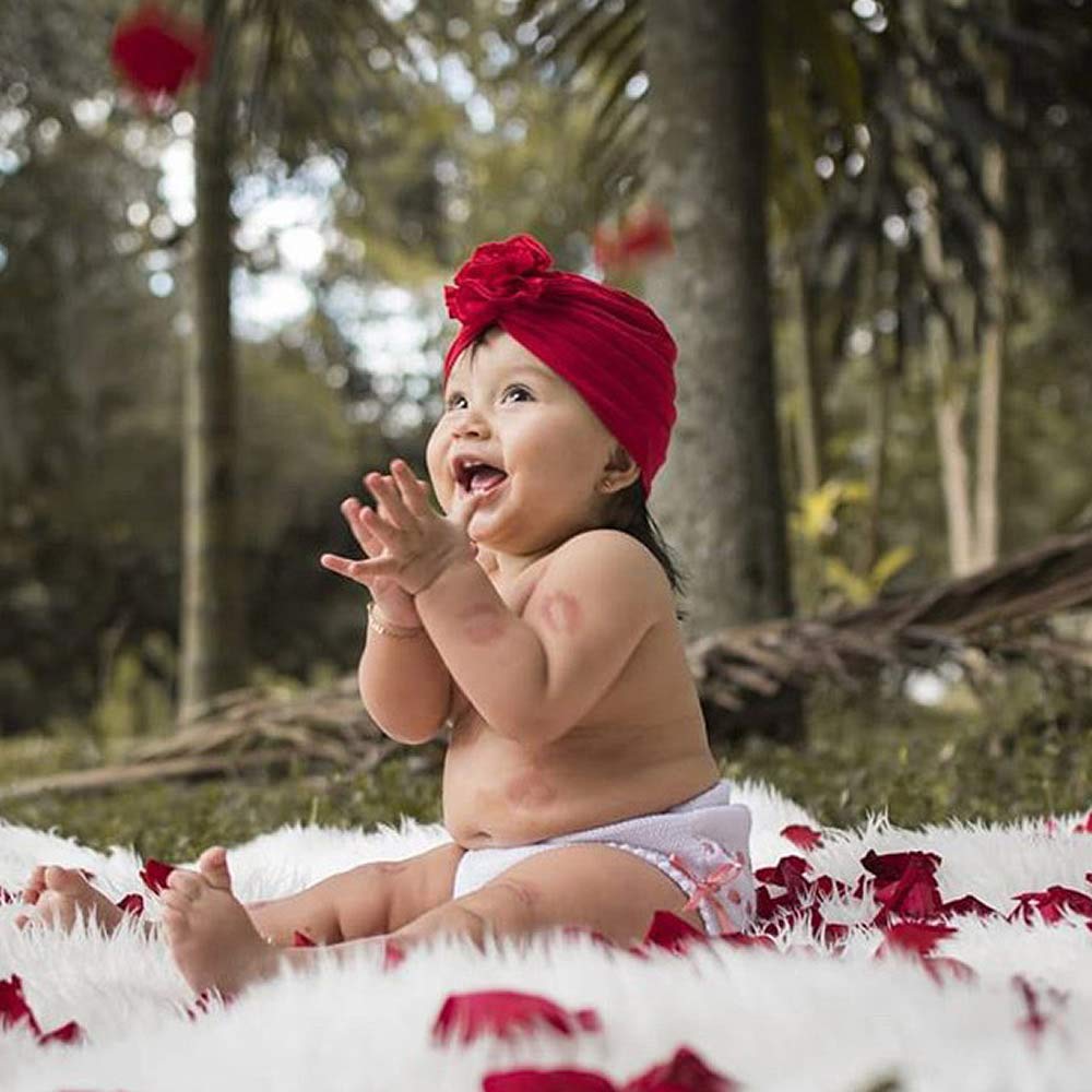 Insowni 8 Pack Solid Nursery Hospital Turban Hat Cap Beanie Bonnet With Big Flower For Baby Girls Toddlers Newborns Infants