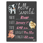 Cohas Hello World Newborn Baby Announcement Chalkboard Sign With Farm Animal Theme, 9 By 12 Inches, No Marker