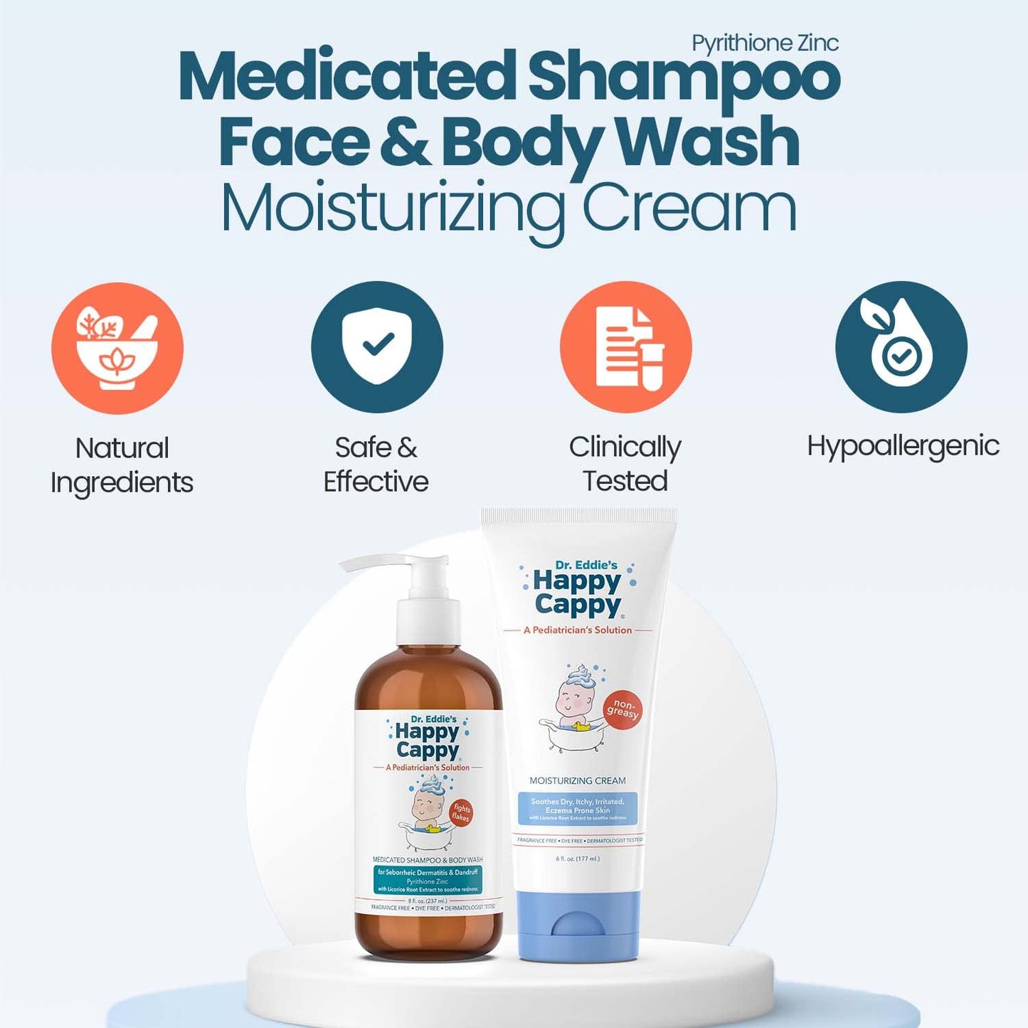 Happy Cappy Medicated Shampoo And Body Wash And Moisturizing Cream Bundle - Baby Dandruff Shampoo, Eczema Lotion For Kids, Helps