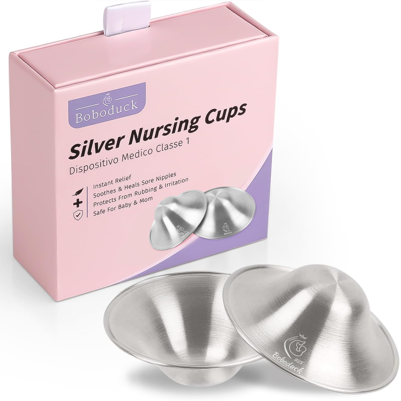Boboduck The Original Silver Nursing Cups - Nipple Shields For Nursing Newborn, Newborn Breastfeeding Essentials Must Haves For