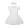 O2 Baby Organic Cotton Baby Girl Ruffle Romper Summer Dress Jumpsuit With Headband Outfit Set(6-12Months, White)