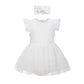 O2 Baby Organic Cotton Baby Girl Ruffle Romper Summer Dress Jumpsuit With Headband Outfit Set(0-3Months, White)