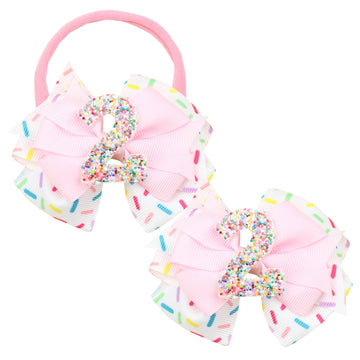 2Pcs Birthday Hair Bow For Girls, Pink Sprinkle Confetti Hair Clip For Baby Girls 2Nd Birthday Party Decorations