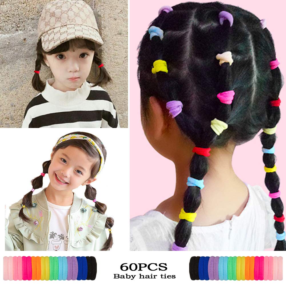 60 Pcs Baby Hair Ties For Toddlers Kids And Girls With 10 Cute Colors - Mini Seamless Elastic Hair Bands Small Ponytail Holder (