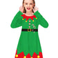 Kids Christmas Long Sleeve Dress Girls Cute Elf Outfits Xmas Party Green Aline Dresses 7-8 Years