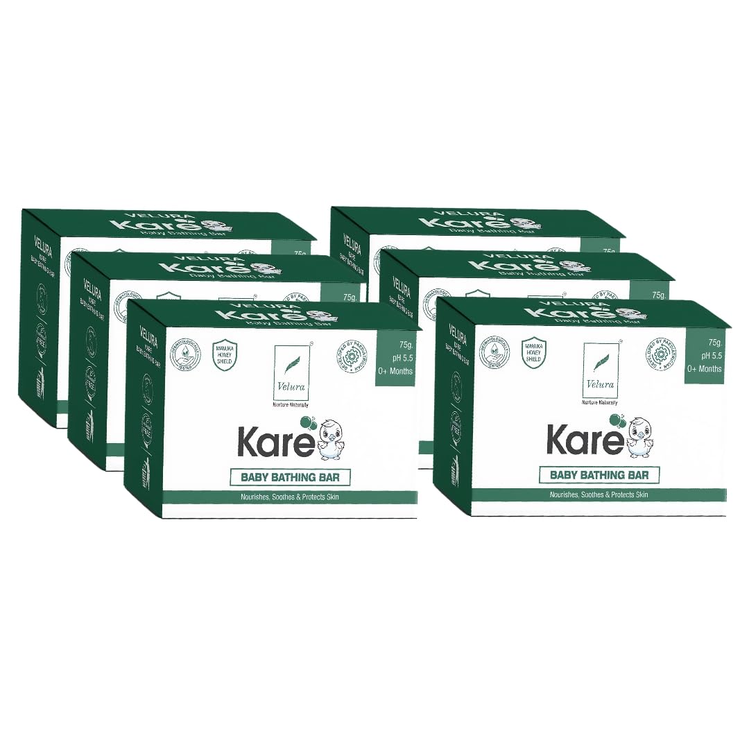Velura Baby Bathing Soap Bar Pack Of 6 Kare | Ph 5.5, 0+ Months|Shea Butter & Manuka Honey For Moisturising, & Soothing Babies S