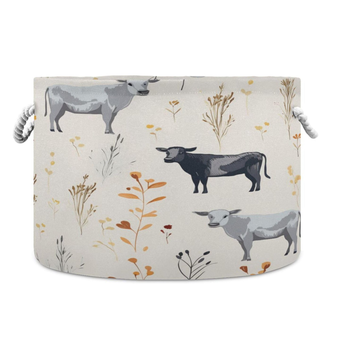 Canvas Storage Organizer Bin, Cute Cow (3) Storage Basket Laundry Hamper with Handle for Clothes Playroom Decor, Large, 20 in Di