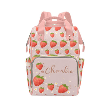 Personalized Diaper Bag Backpack for Women, Custom Name Nursing Mommy Daypack, Diaper Bag for Girls Boys, New Mom Gifts (Strawbe