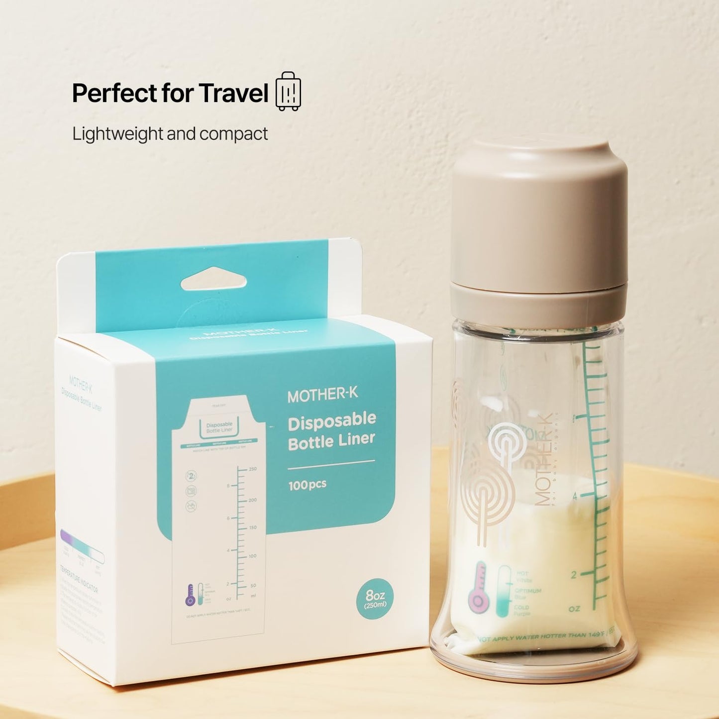 Mother-K Disposable Baby Bottle Liner, Must-Have Baby Travel Essentials, Bpa Free (8Oz, 100Pcs)