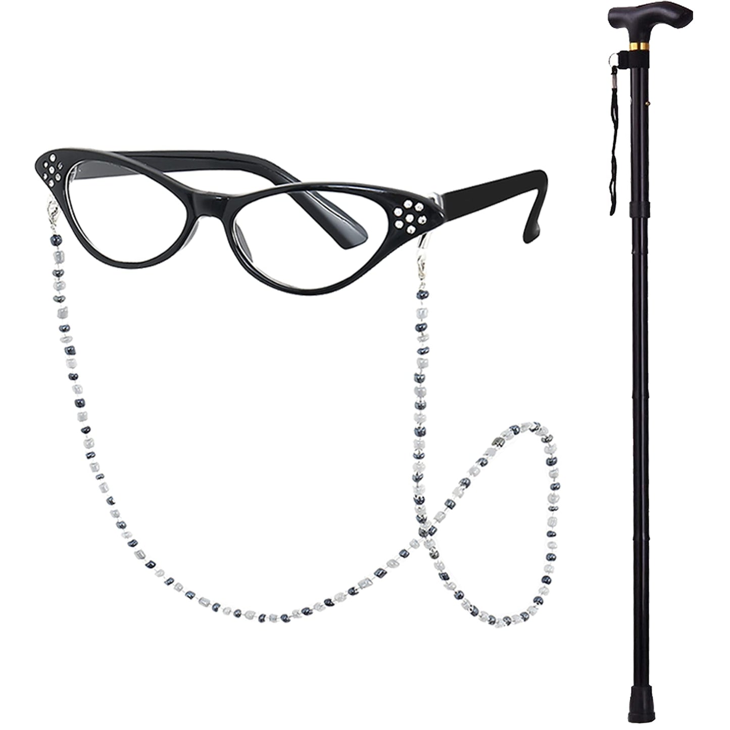 Ebytop Old Lady Costume For Kids Halloween 100Th Day Of School Girls Dress Up Granny Wig Grandma 100 Days Glasses Cane,1-Pk 8-10