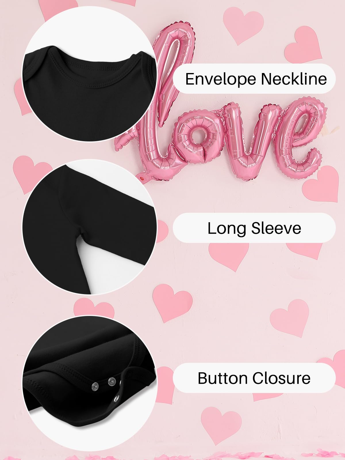Besserbay Valentine'S Day Baby Long Sleeve Heart Bodysuit Infant Mommy Is My Valentine Envelope Neck Black Onesie 3-6 Months