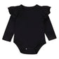 Minesiry Infant Baby Girl Basic Ruffle Long Sleeve Cotton Romper Bodysuit Tops Clothes (Black, 9-18 Months)