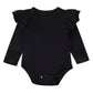 Infant Baby Girl Basic Ruffle Long Sleeve Cotton Romper Bodysuit Tops Clothes (Black, 0-3 Months)