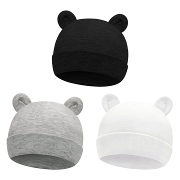 Sarfel Newborn Baby Boy Hats Cotton Baby Beanie Hospital Girl Hat Infant 0-6 Months Unisex 3 Pack Black White Grey