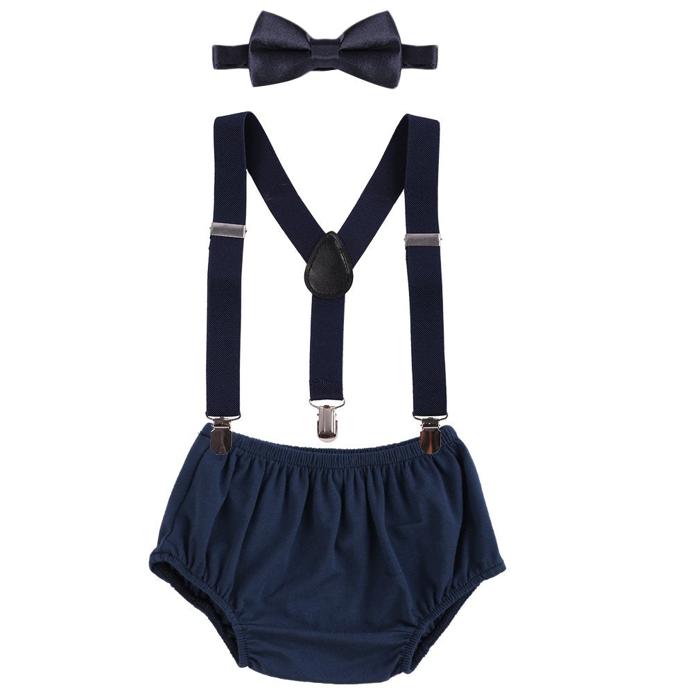 Baby Boys Cake Smash Clothes Diaper Suspenders Pants Bow Tie 3Pcs Set First 1St WBBAPB07D7YXKZ9