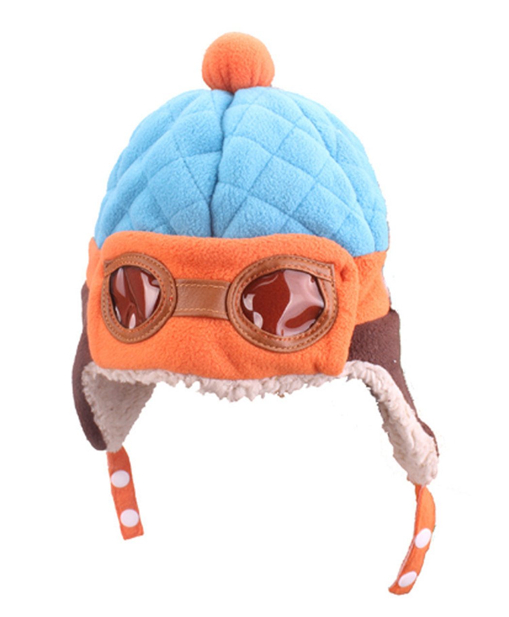 Kafeimali Baby Boys Girls Crochet Earflap Winter Warm Caps Beanie Pilot Aviator Cartoon Hats (Blue)