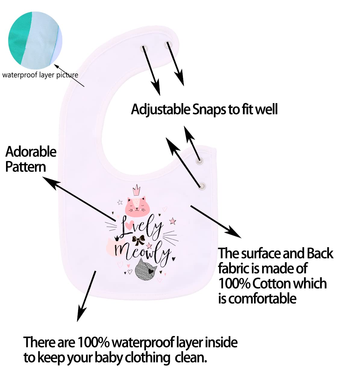 Maiwa 6 Pack Waterproof Cotton Baby Bibs For Girls Boys For Drooling Eating With Adjustable Snaps