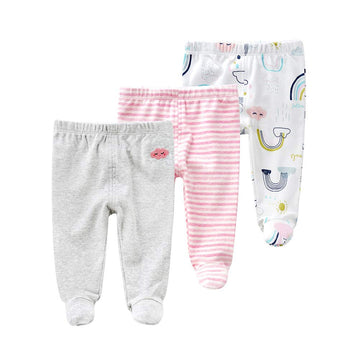Teach Leanbh Newborn Baby 3 Pack Footed Pants Cotton Embroidery Pringting Casual Leggings 0-12 Months (3-6 Months, Rainbow)