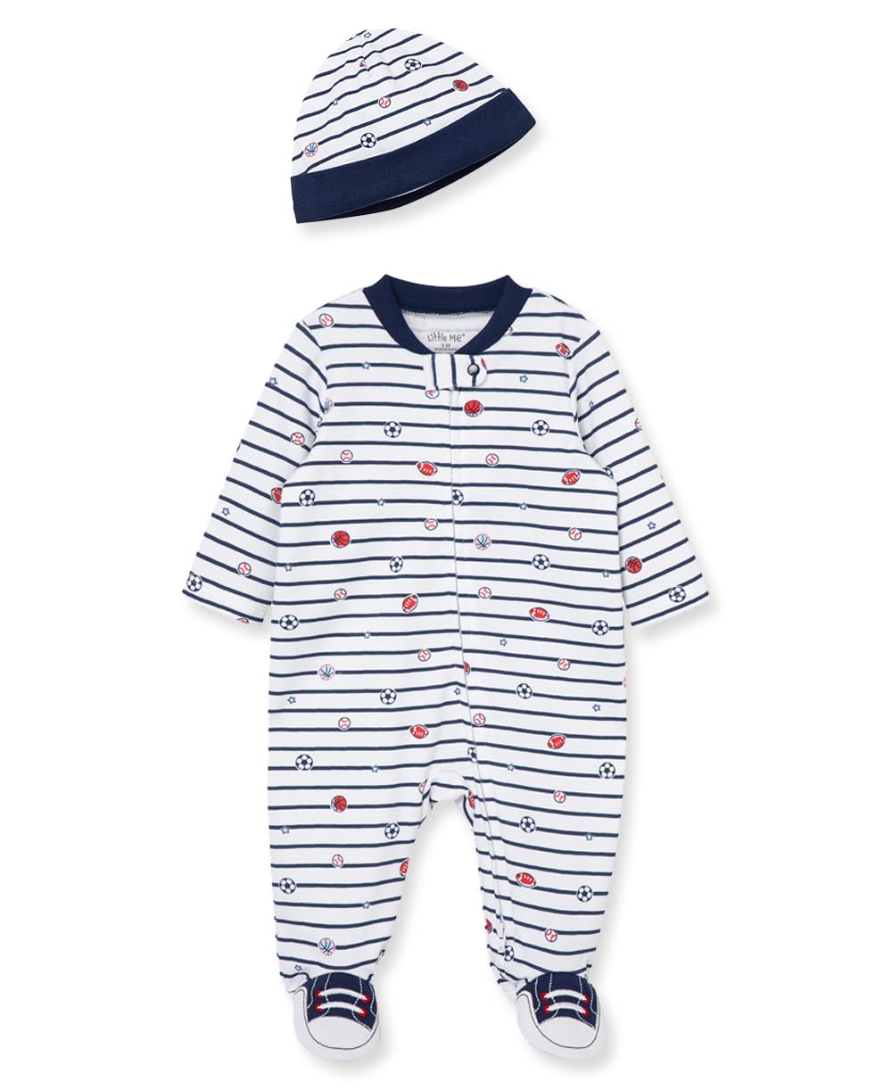 Little Me Baby Boy Clothes 2-Piece Baby Sleeper and Cap Set 100% Cotton Footies with Full 2-way Zipper and Scratch Free Tags Bab