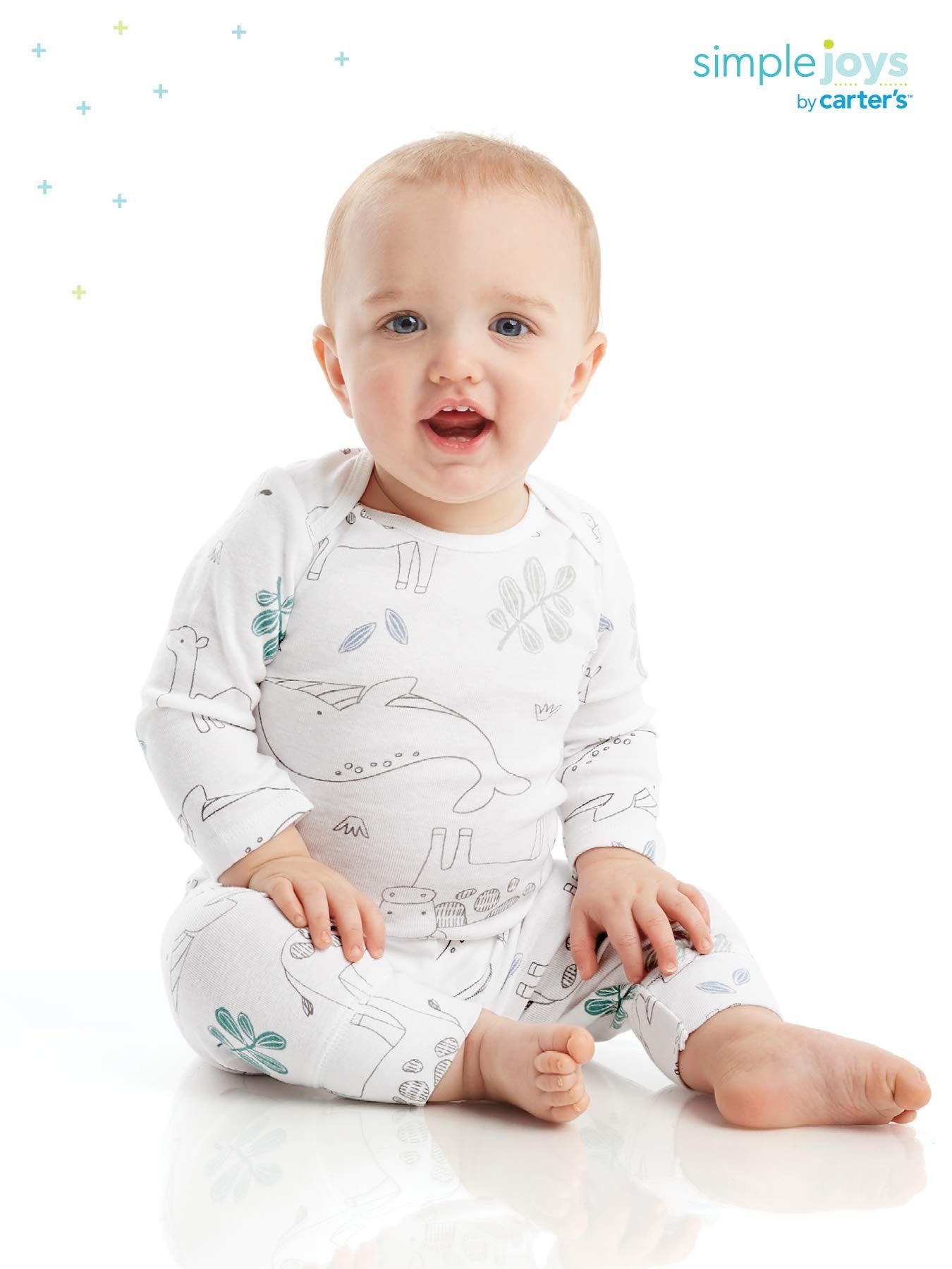 Simple Joys by Carters unisex-baby 6-Piece Bodysuits (Short and Long Sleeve) and Pants Set, Grey Heather/White Animal Print/Avo