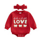 Lagkiyoj Newborn Baby Girl Valentines Day Outfit Letter Embroidery Oversized Sweatshirt Bubble Romper Infant Spring Clothes