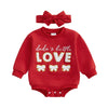 Lagkiyoj Newborn Baby Girl Valentines Day Outfit Letter Embroidery Oversized Sweatshirt Bubble Romper Infant Spring Clothes