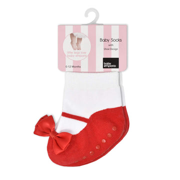 Baby & Toddler Girl Mary Jane Socks With Shoe-Look-Anti-Slip Soles-Cotton -1 Pair (Festive-Red, 0-12 Months)