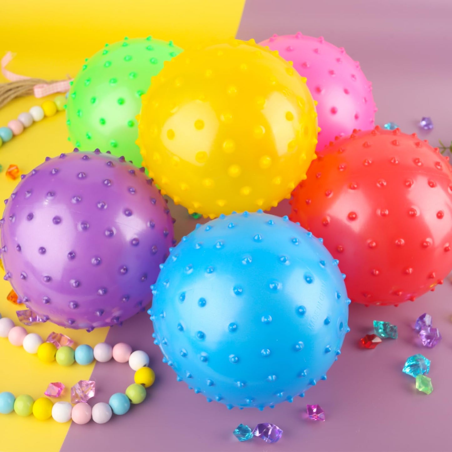 LOVEINUSA 6PCS Bounce Balls with Pump, Knobby Balls 7inch Sensory Balls Spiky Massage Balls for Babies Toddlers