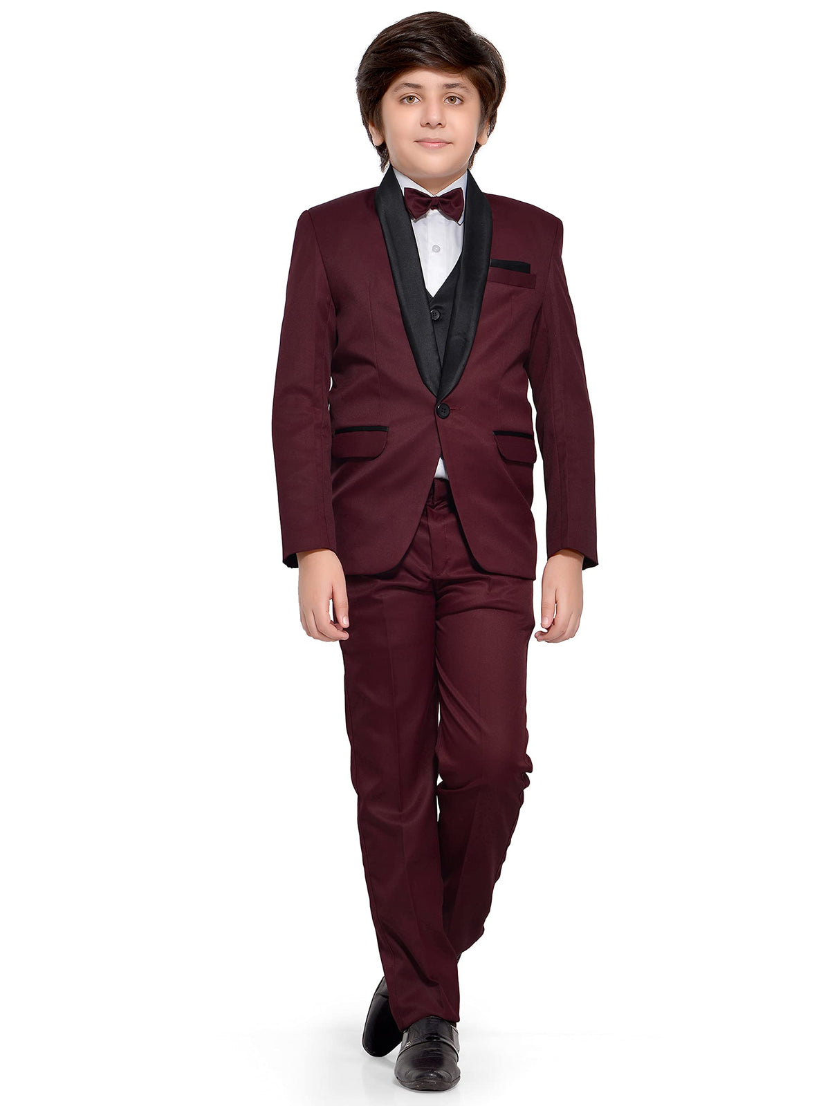 Jeetethnics Boys Maroon Coat Suit Set With Waistcoat Shirt And Trousers (9090Aq)