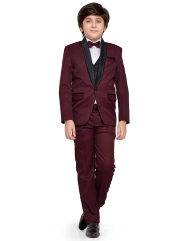 Jeetethnics Boys Maroon Coat Suit Set With Waistcoat Shirt And Trousers (9090Aq)