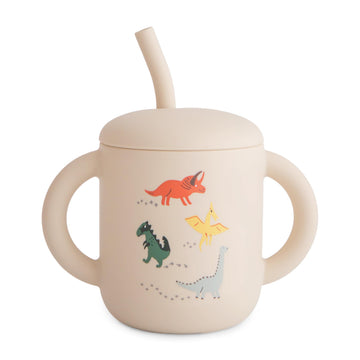 mushie 100% Silicone Training Cup & Straw for Toddlers | 6 Months+ (Dinosaurs)