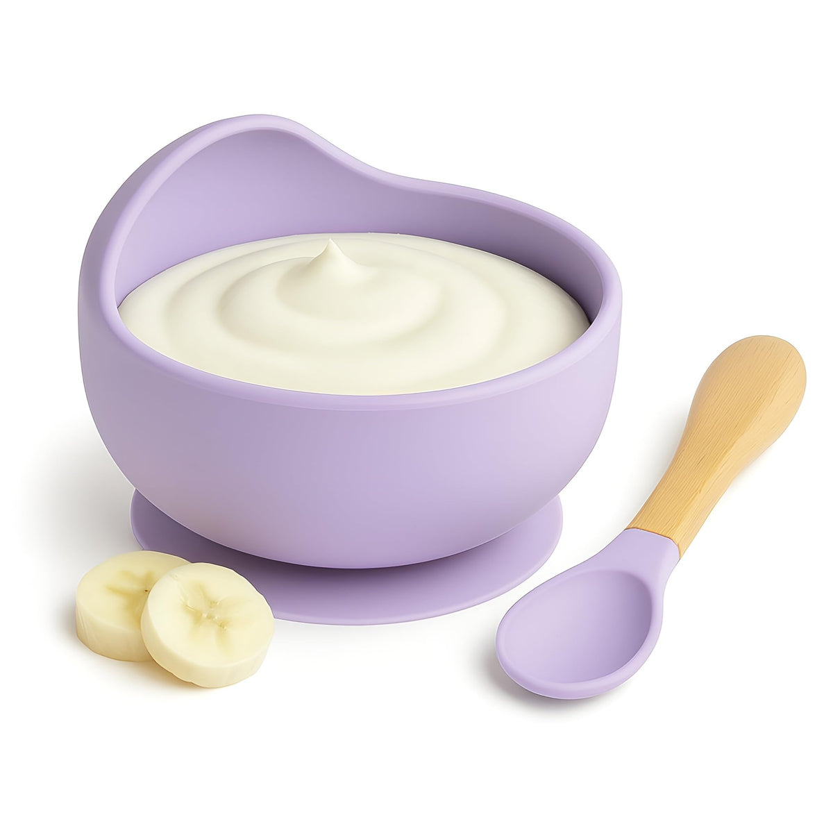 NOWFLY Baby Feeding Bowl & Spoon Set | Silicone Suction Bowl for Baby Food | BPAFree Baby Bowl and Spoon Set | (Lavender)