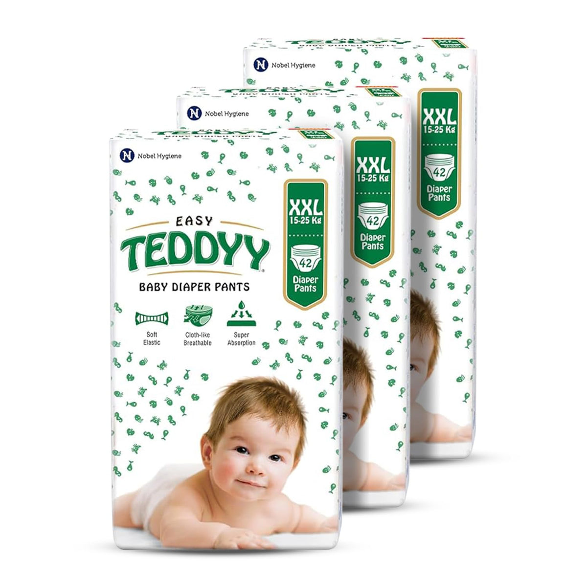 Teddyy Baby Easy Pant Diapers Double Extra Large 126 Count (Pack Of 3), 1525 Kgs, 12 Hrs Leak Protection, Anti  Bacterial