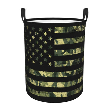 Pevtufa American Flag Camo Foldable Laundry Basket Organizer,Fabric Clothes Toy Storage Basket Nursery Hamper Storage Bin For Ho