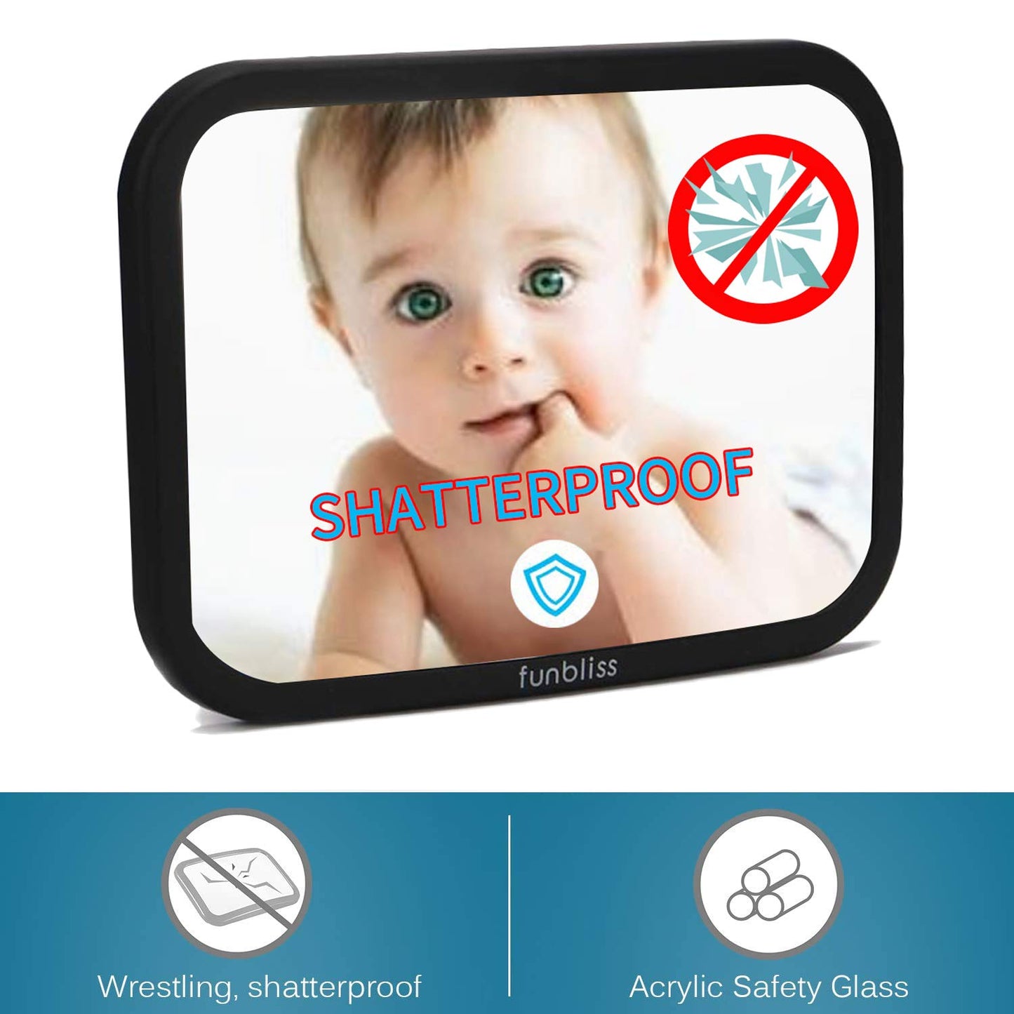 Baby Car Mirror Most Stable Backseat Mirror With Premium Matte Finish-Super Clear Pmma Material Mirror-Safe, Secure And Shatterp