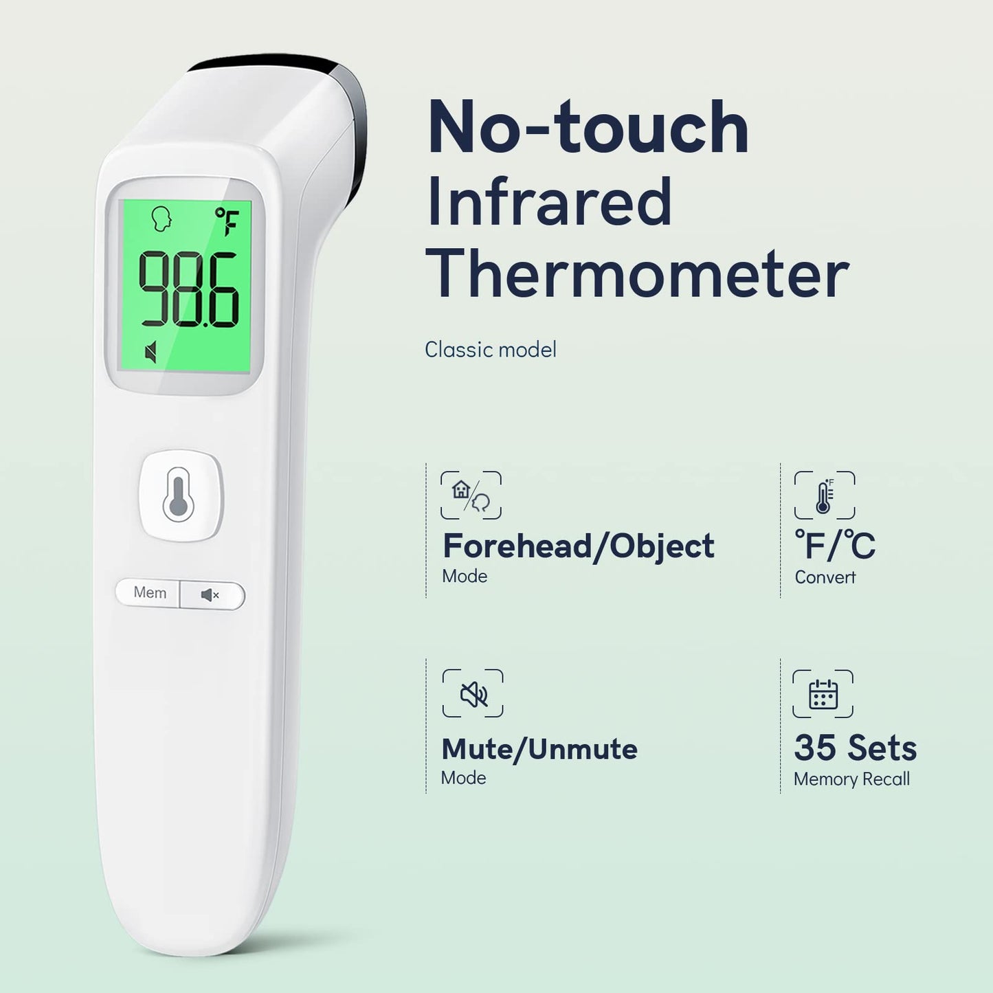 No-Touch Thermometer For Adults And Kids, Fast Accurate Digital Thermometer With Fever Alarm & Silent Mode, Easy-To-Use, Forehea