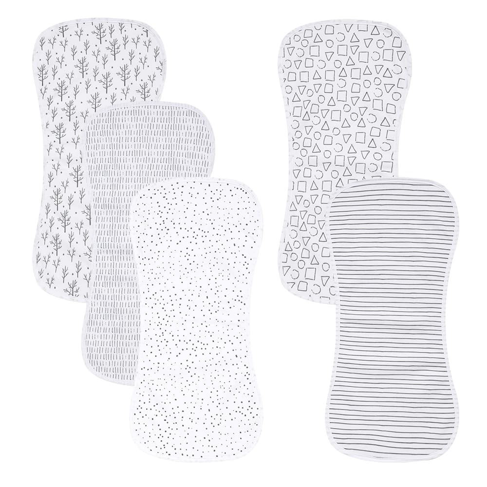 Gelisite 5 Pack Cotton Baby Burp Cloths Extra Absorbent Soft For Baby Boys And Girls (Black-2)