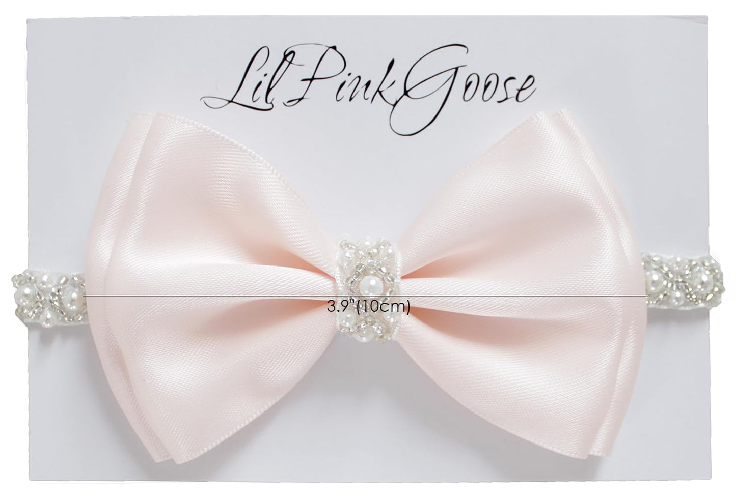 0-12 Newborn Baby Baptism Pearl Headband With Bow In White Christening Headband With Satin Bow, Pearl Rhinestone Band (Light Pin