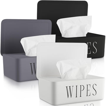 Singhoow 3 Pack Baby Wipes Dispenser Holder Wipe Container for Bathroom with Lid Toilet Tissue Paper Storage Refillable Box for 