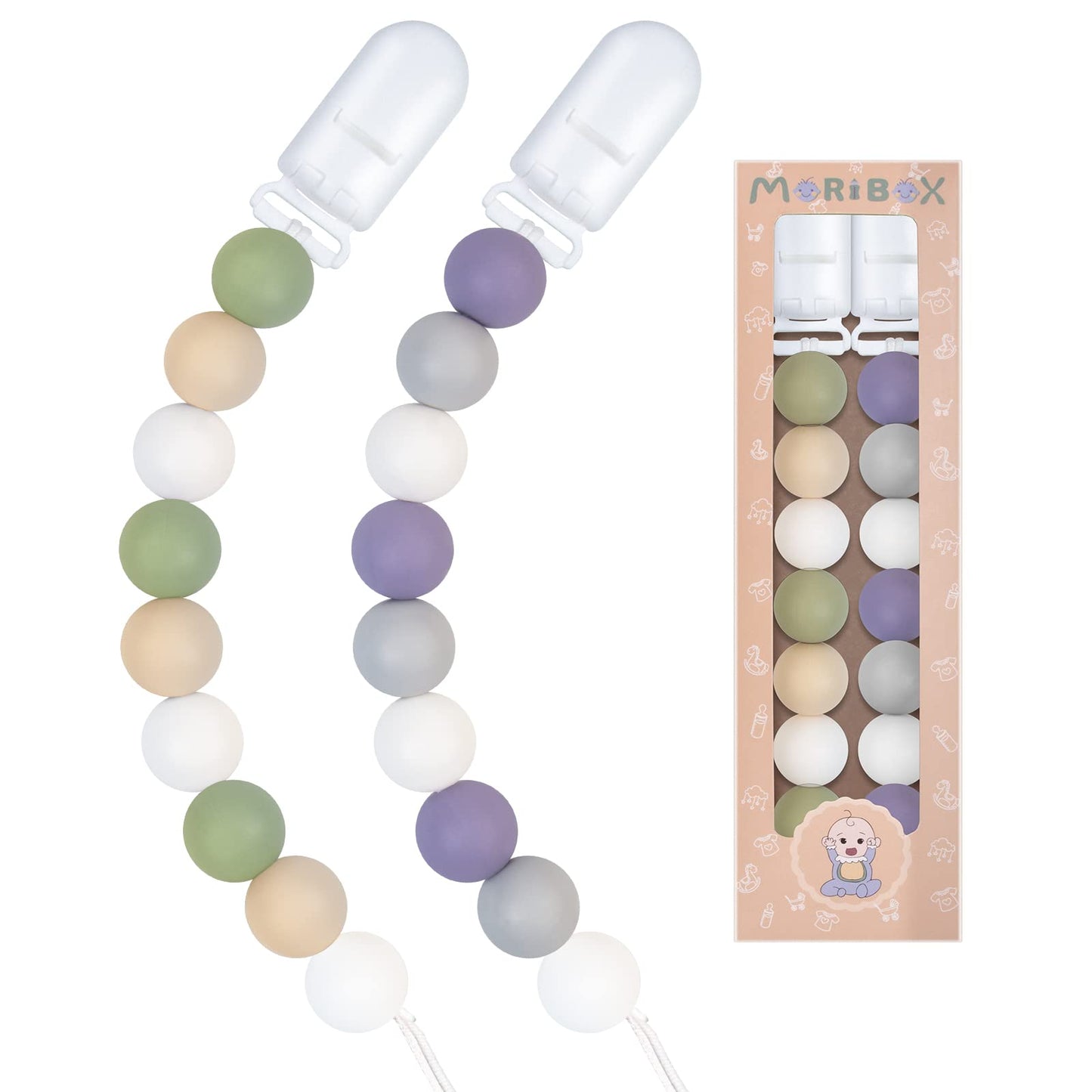 Pacifier Clips For Baby Boys Girls 2 Pack (Purple Green)