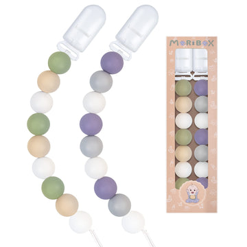 Pacifier Clips For Baby Boys Girls 2 Pack (Purple Green)