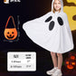 Oskiner Ghost Costume For Kids,White Ghost Poncho Hooded Cape With Pumpkin Bag,Spooky Halloween Costume For Girls