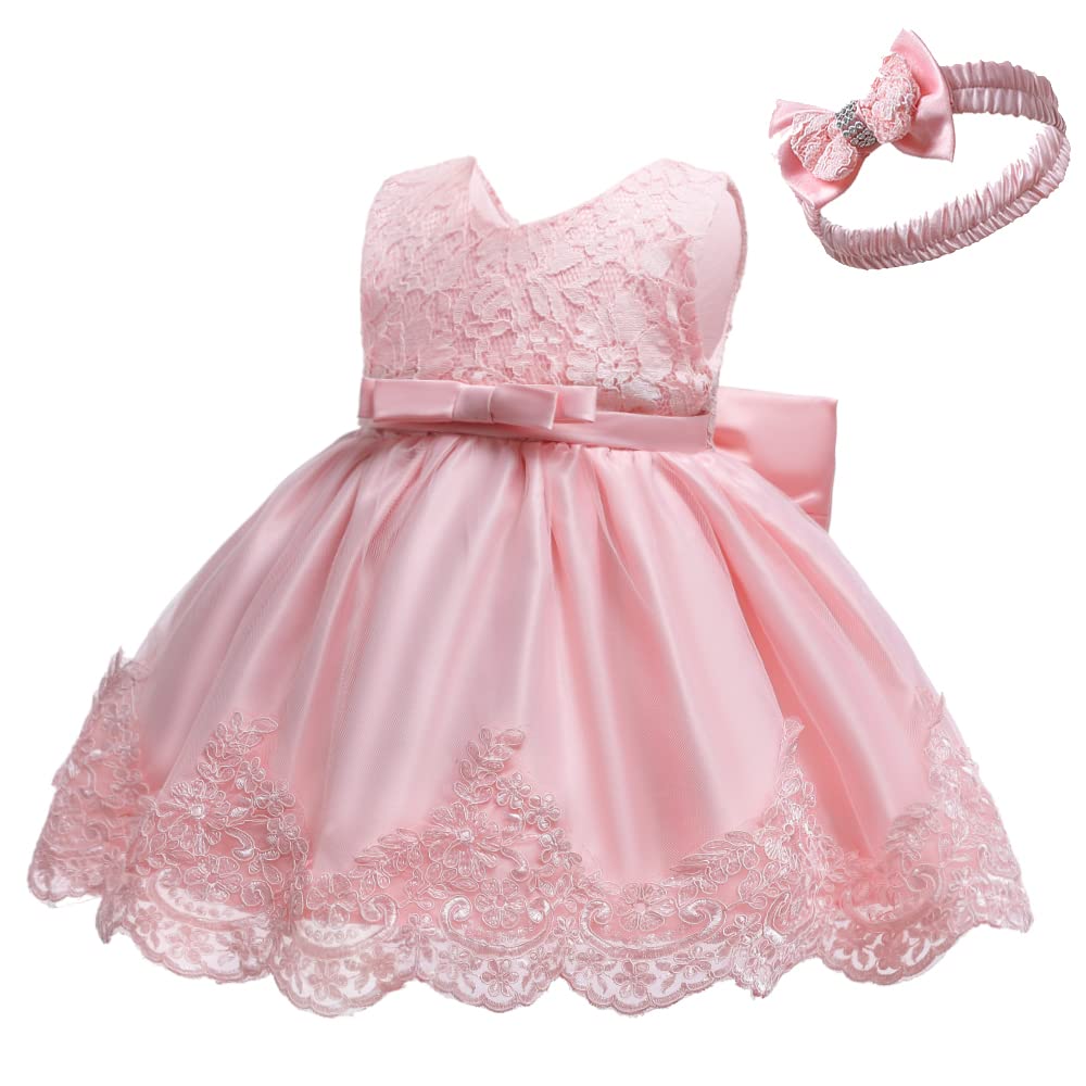 Baby Christmas Embroidery Lace Dresses Little Kid Easter Halloween Wedding Formal Event Dress (Pink02 8348,24M)