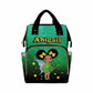 Artsadd Customized Baby Girl Diaper Backpack, Green Glitter Stars Nappy Backpack Personalized Name Baby Bags With Insulated Pock