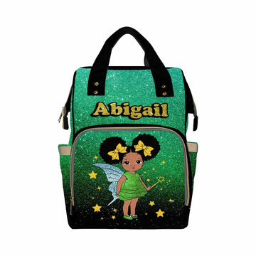Artsadd Customized Baby Girl Diaper Backpack, Green Glitter Stars Nappy Backpack Personalized Name Baby Bags With Insulated Pock